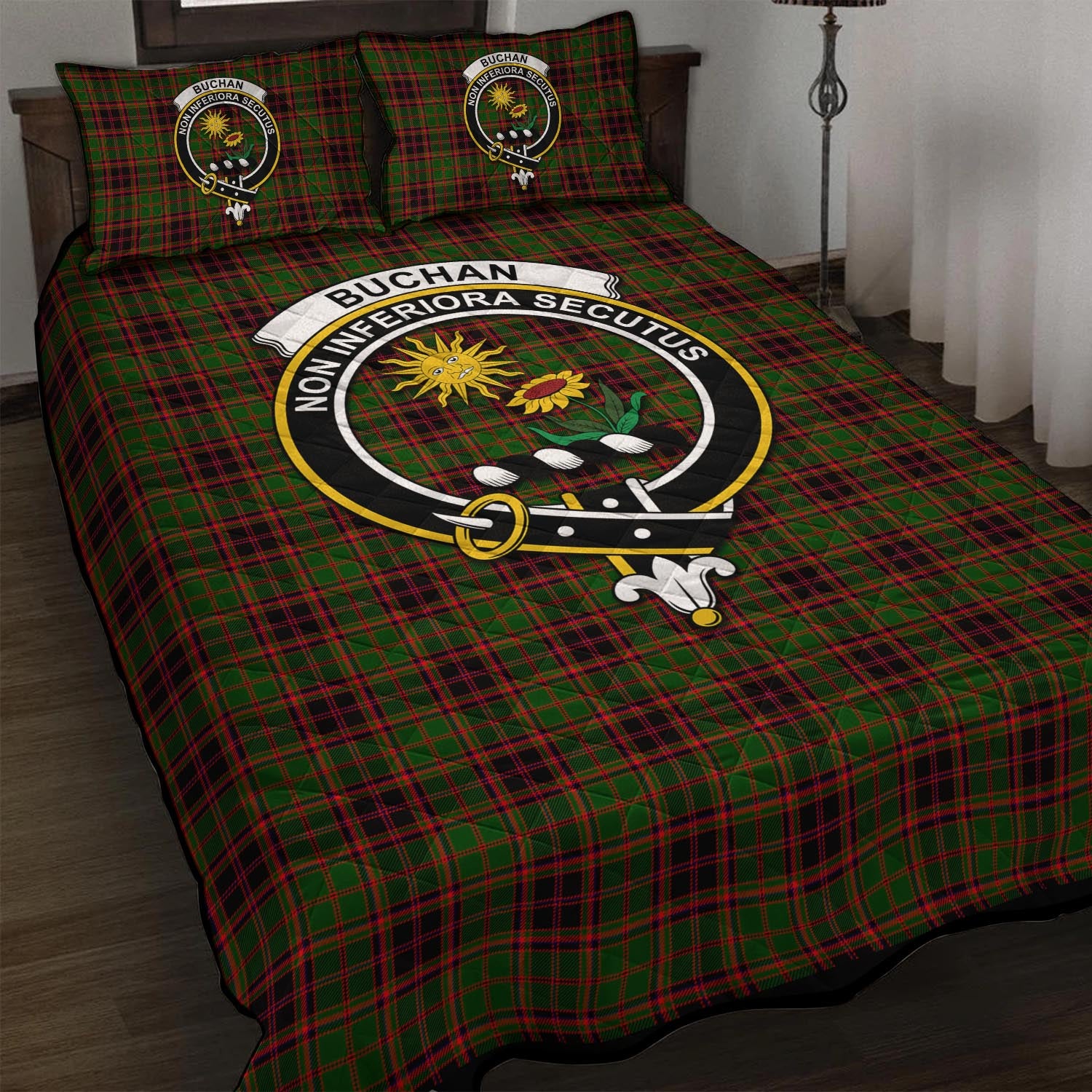 Buchan Tartan Quilt Bed Set with Family Crest - Tartan Vibes Clothing