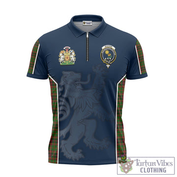 Buchan Tartan Zipper Polo Shirt with Family Crest and Lion Rampant Vibes Sport Style