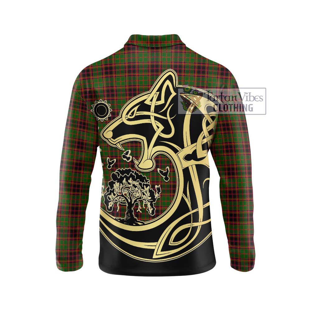 Buchan Tartan Long Sleeve Polo Shirt with Family Crest Celtic Wolf Style - Tartanvibesclothing Shop