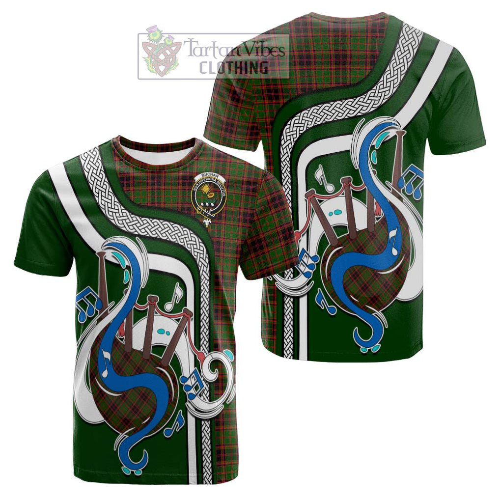 Tartan Vibes Clothing Buchan Modern Tartan Cotton T-shirt with Epic Bagpipe Style