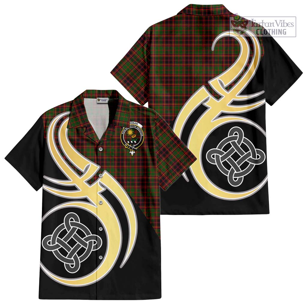 Buchan Tartan Short Sleeve Button Shirt with Family Crest and Celtic Symbol Style - Tartan Vibes Clothing