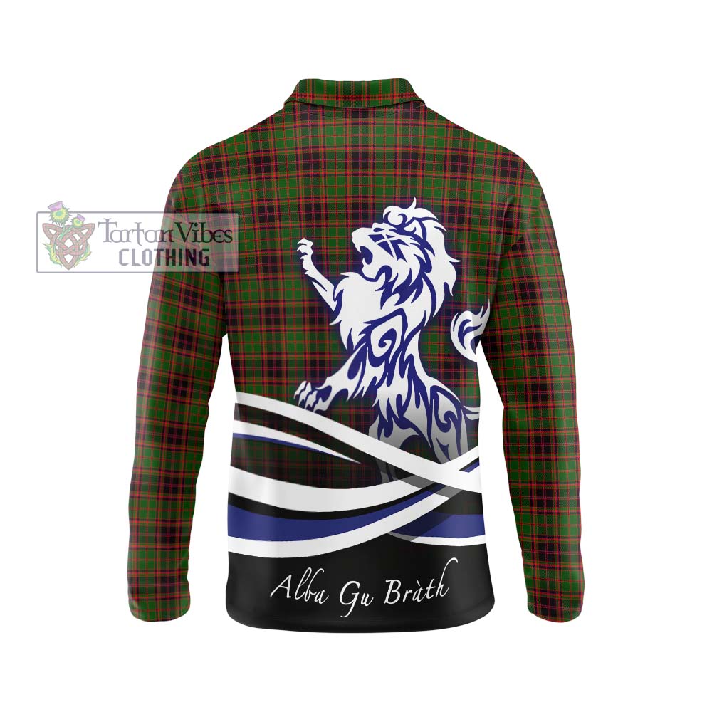 Buchan Tartan Long Sleeve Polo Shirt with Alba Gu Brath Regal Lion Emblem - Tartanvibesclothing Shop