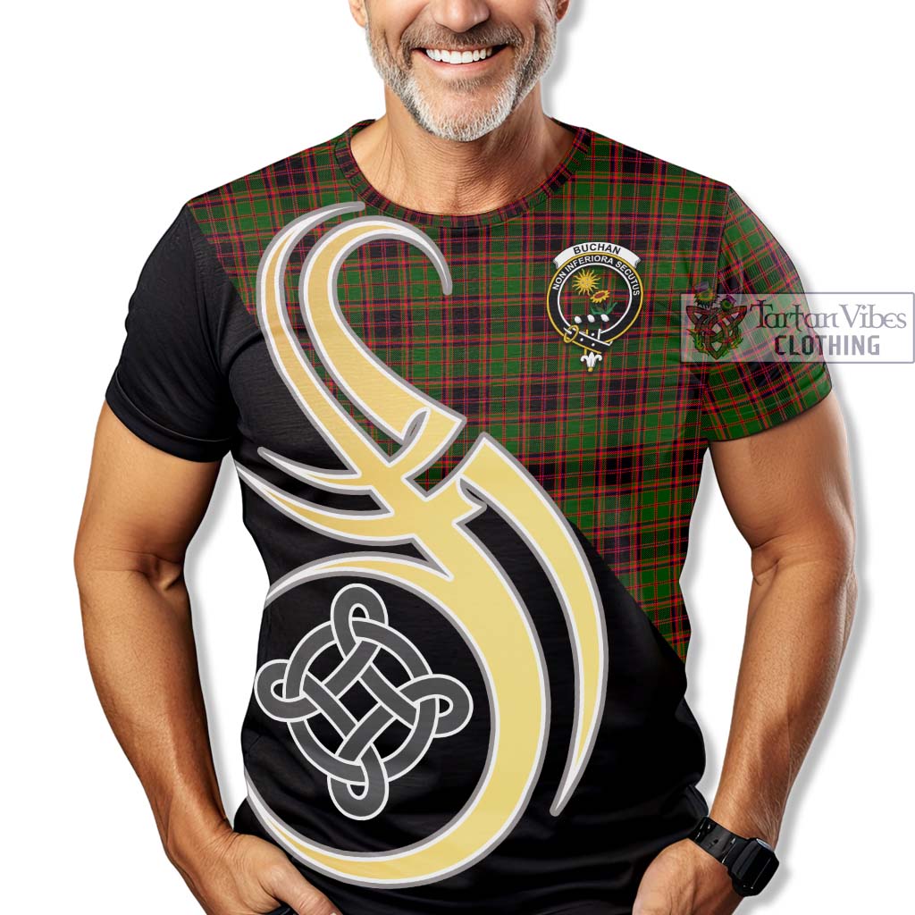 Tartan Vibes Clothing Buchan Modern Tartan T-Shirt with Family Crest and Celtic Symbol Style