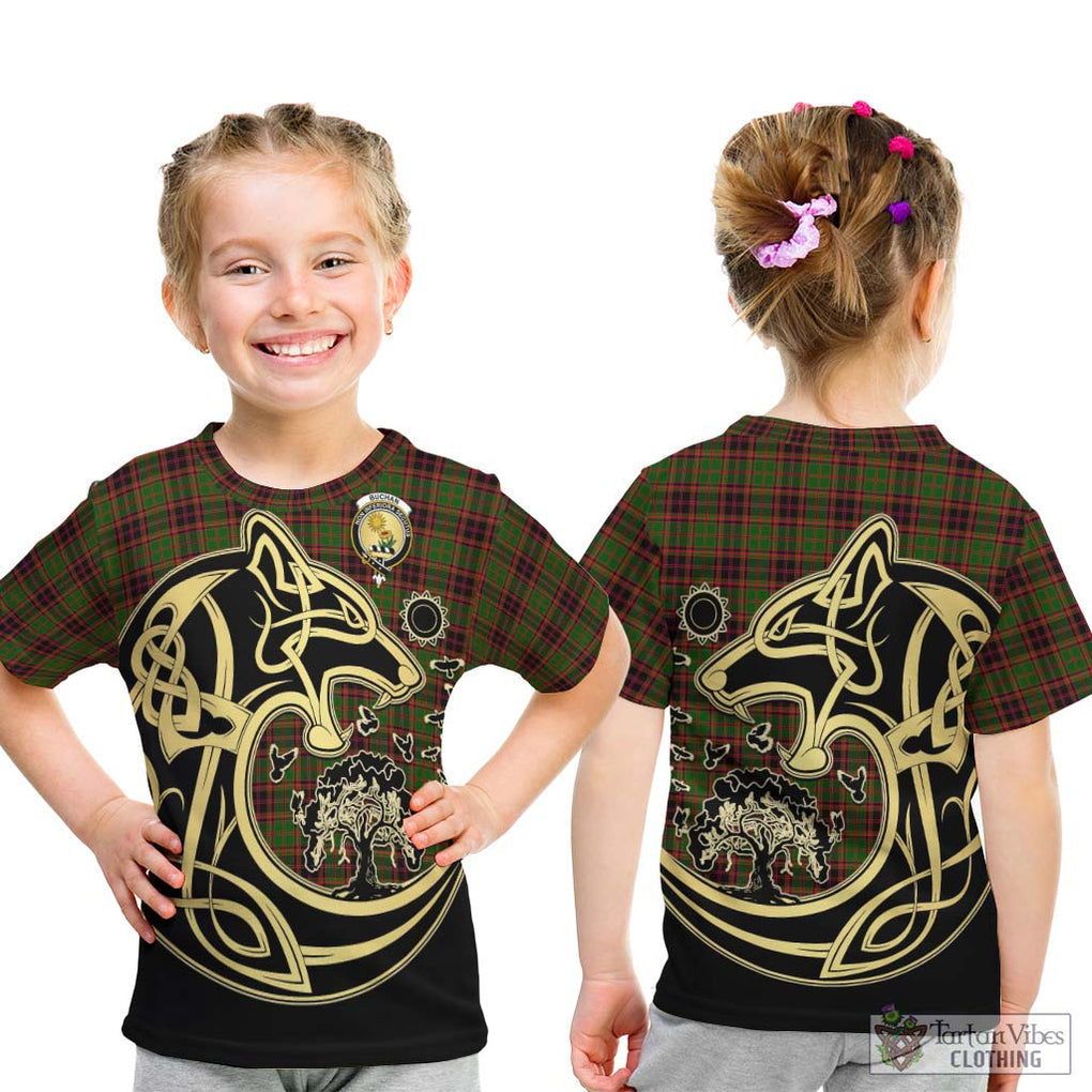 Buchan Tartan Kid T-Shirt with Family Crest Celtic Wolf Style - Tartan Vibes Clothing