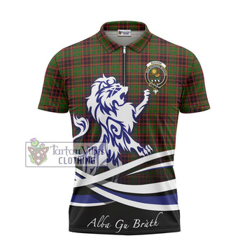 Buchan Tartan Zipper Polo Shirt with Alba Gu Brath Regal Lion Emblem