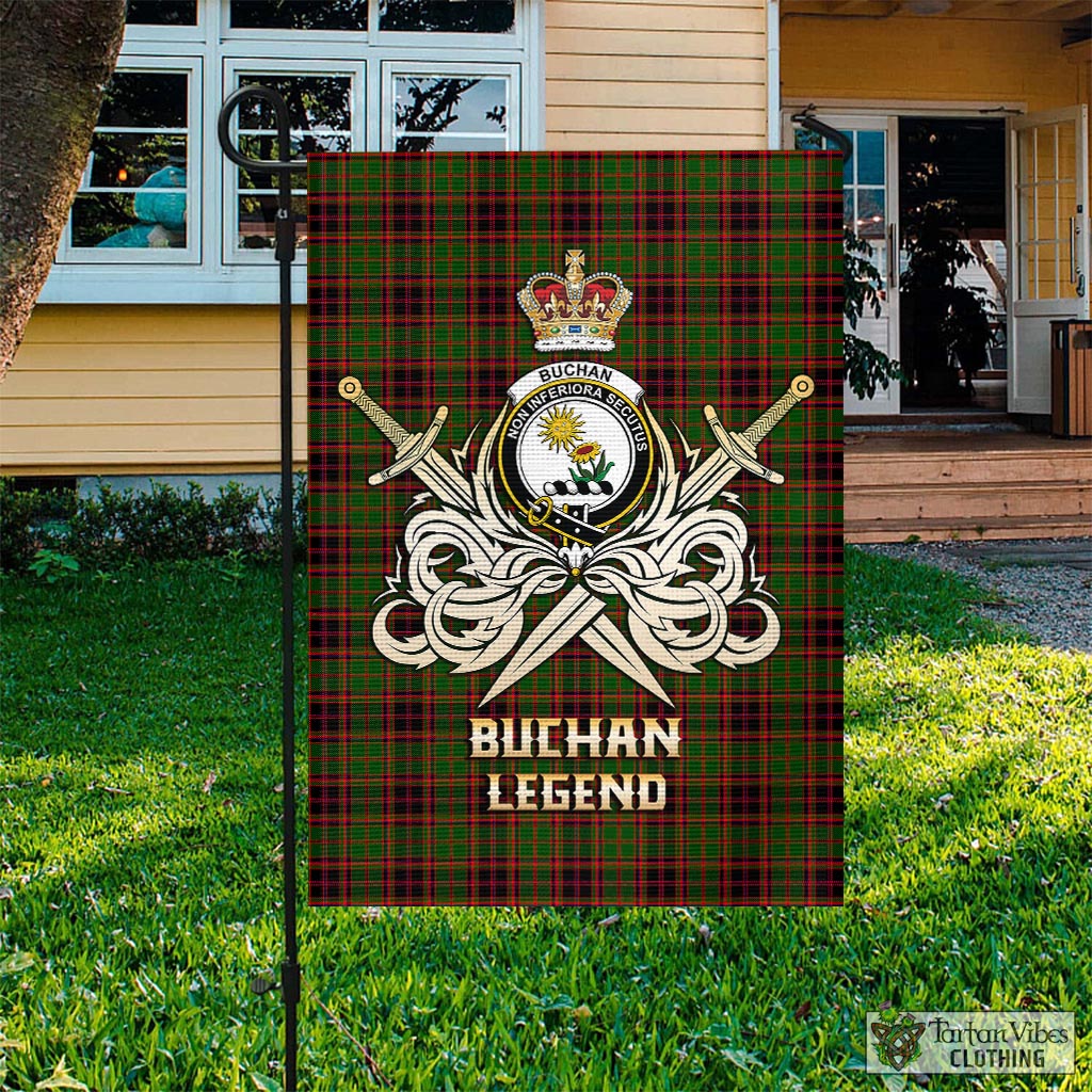 Tartan Vibes Clothing Buchan Modern Tartan Flag with Clan Crest and the Golden Sword of Courageous Legacy