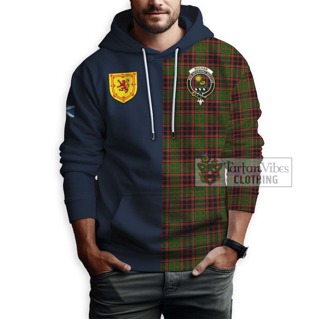 Tartan Vibes Clothing Buchan Modern Tartan Hoodie with Scottish Lion Royal Arm Half Style