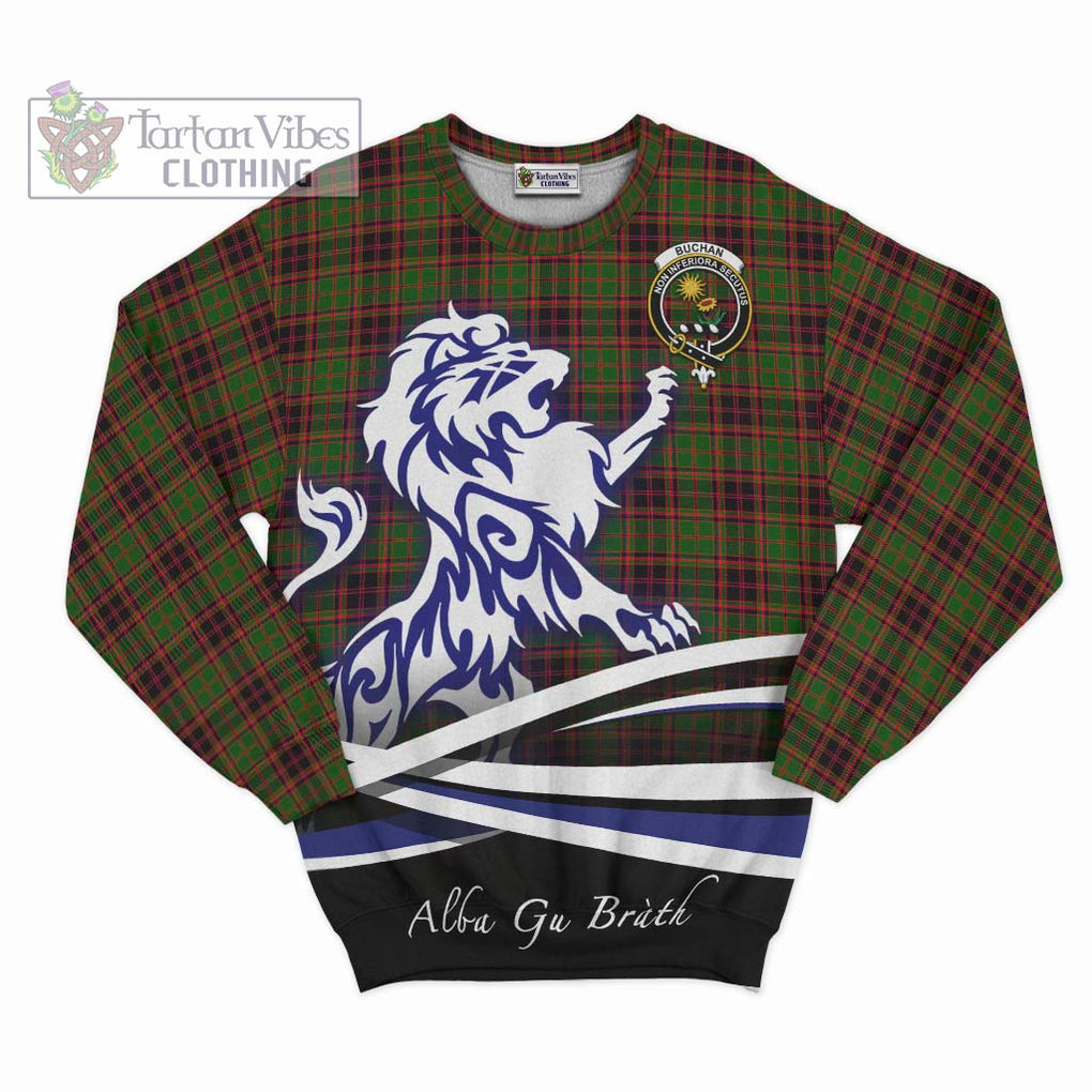 Buchan Tartan Sweatshirt with Alba Gu Brath Regal Lion Emblem - Tartanvibesclothing Shop