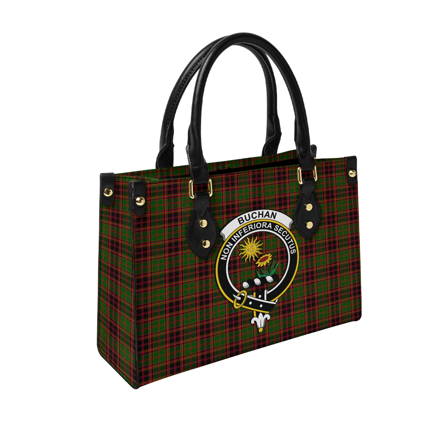 Buchan Modern Tartan Leather Bag with Family Crest - Tartanvibesclothing