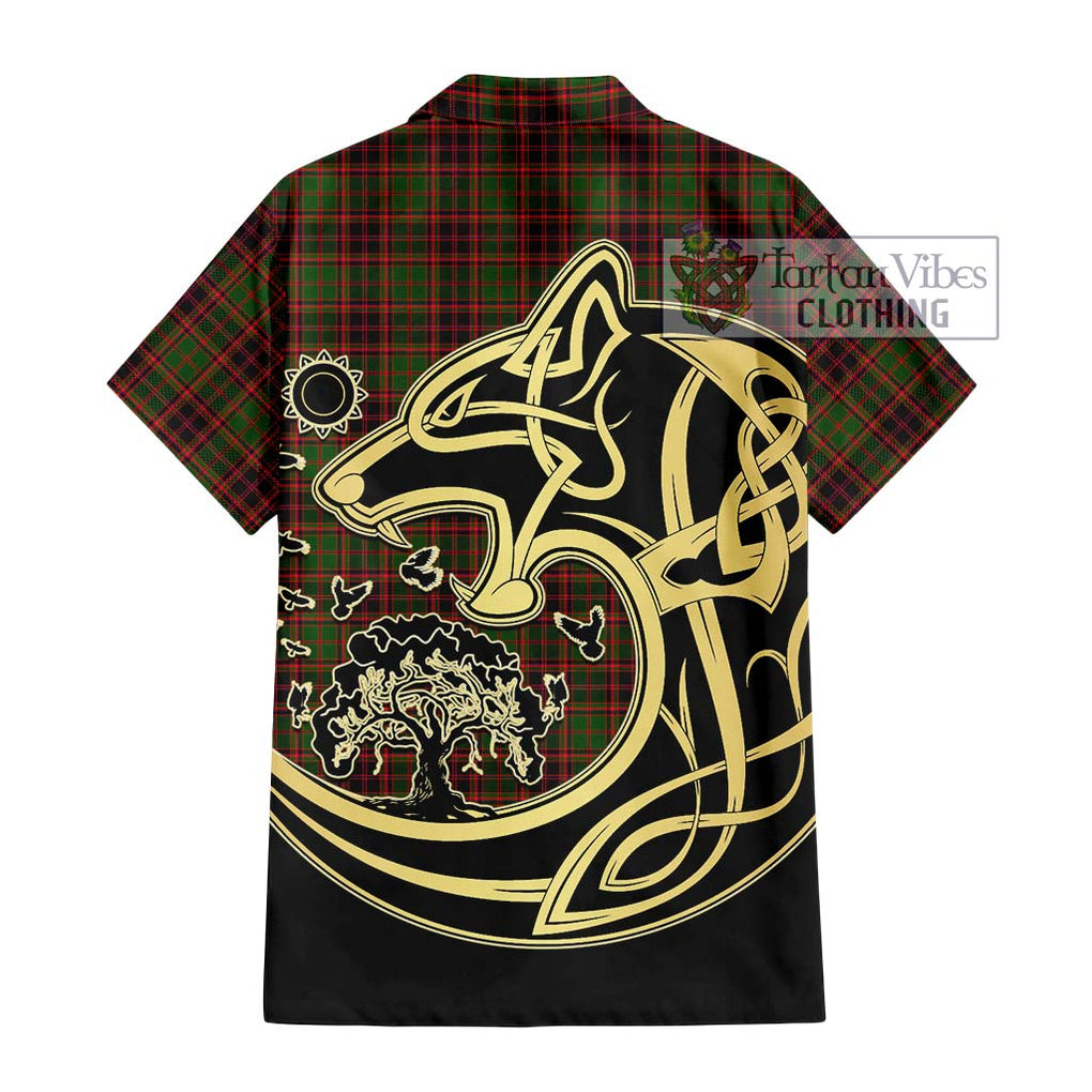 Buchan Tartan Short Sleeve Button Shirt with Family Crest Celtic Wolf Style - Tartan Vibes Clothing