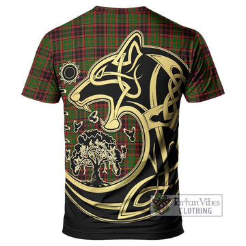 Buchan Tartan T-Shirt with Family Crest Celtic Wolf Style