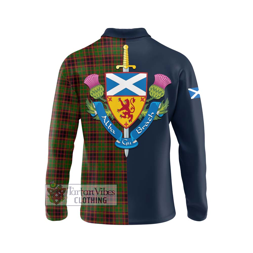 Tartan Vibes Clothing Buchan Modern Tartan Long Sleeve Polo Shirt with Scottish Lion Royal Arm Half Style