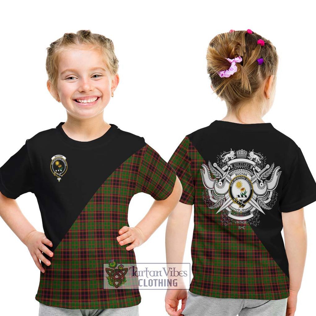 Buchan Tartan Kid T-Shirt with Family Crest and Military Logo Style - Tartanvibesclothing Shop