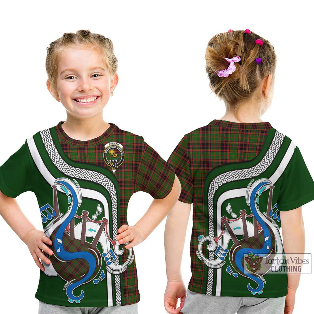 Tartan Vibes Clothing Buchan Modern Tartan Kid T-Shirt with Epic Bagpipe Style