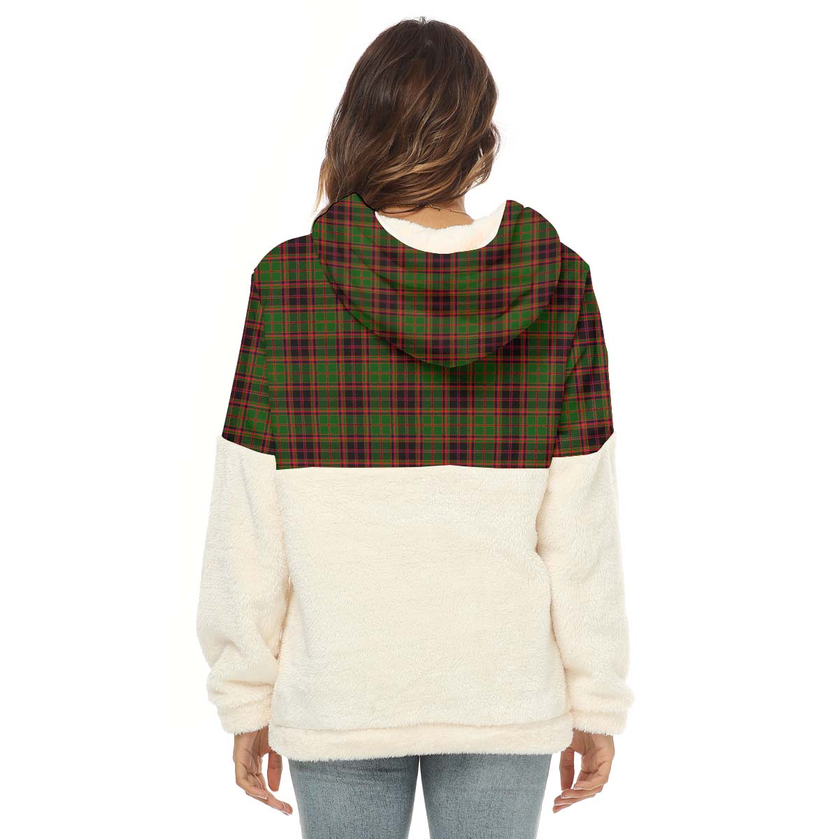 Buchan Tartan Women's Borg Fleece Hoodie With Half Zip with Family Crest - Tartan Vibes Clothing