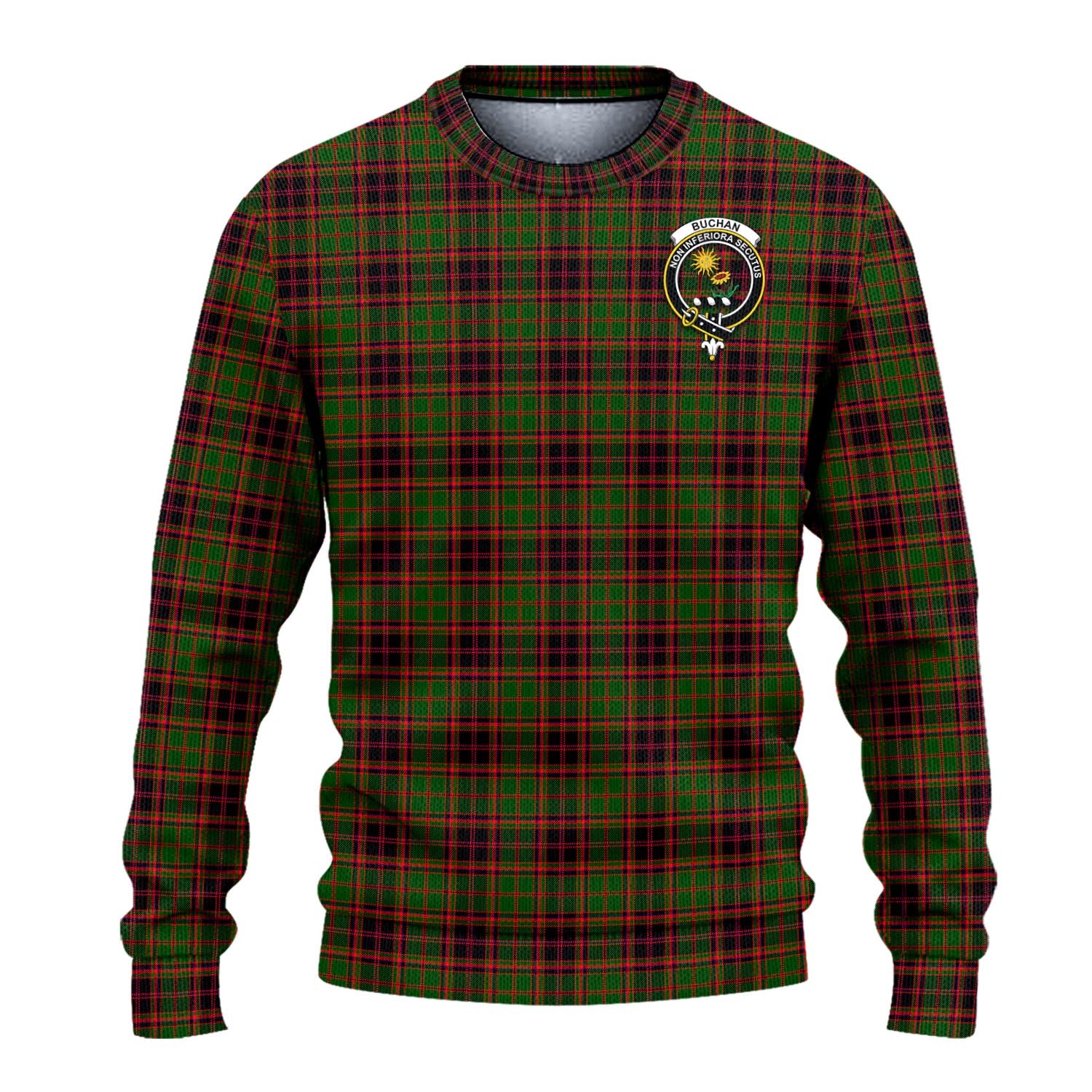 Buchan Modern Tartan Knitted Sweater with Family Crest - Tartanvibesclothing