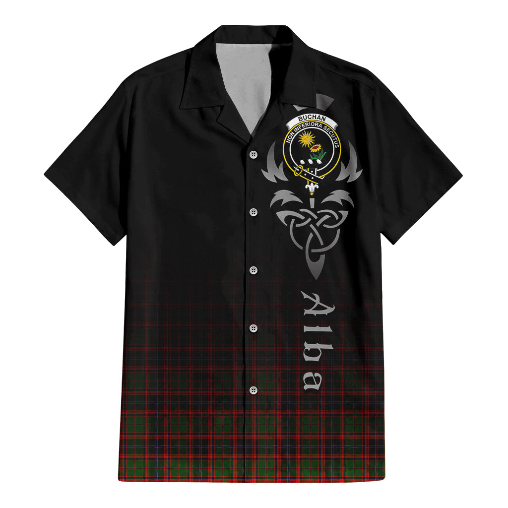 Tartan Vibes Clothing Buchan Modern Tartan Short Sleeve Button Up Featuring Alba Gu Brath Family Crest Celtic Inspired