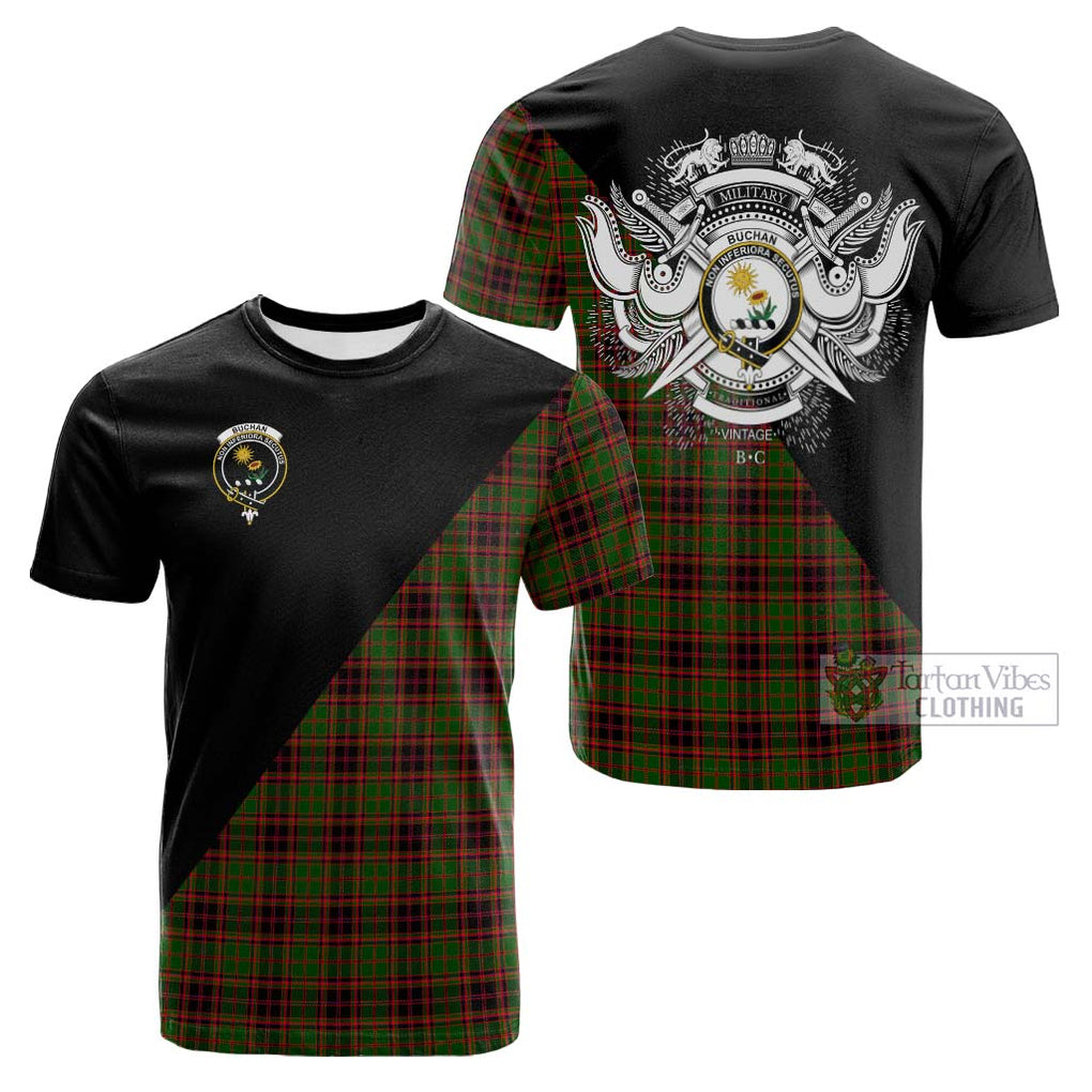 Tartan Vibes Clothing Buchan Modern Tartan Cotton T-shirt with Family Crest and Military Logo Style