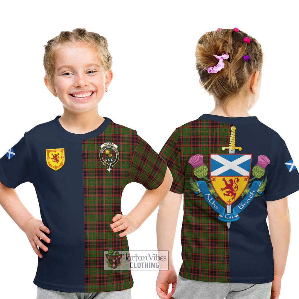 Tartan Vibes Clothing Buchan Modern Tartan Kid T-Shirt with Scottish Lion Royal Arm Half Style