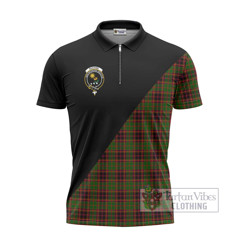 Buchan Tartan Zipper Polo Shirt with Family Crest and Military Logo Style - Tartanvibesclothing Shop