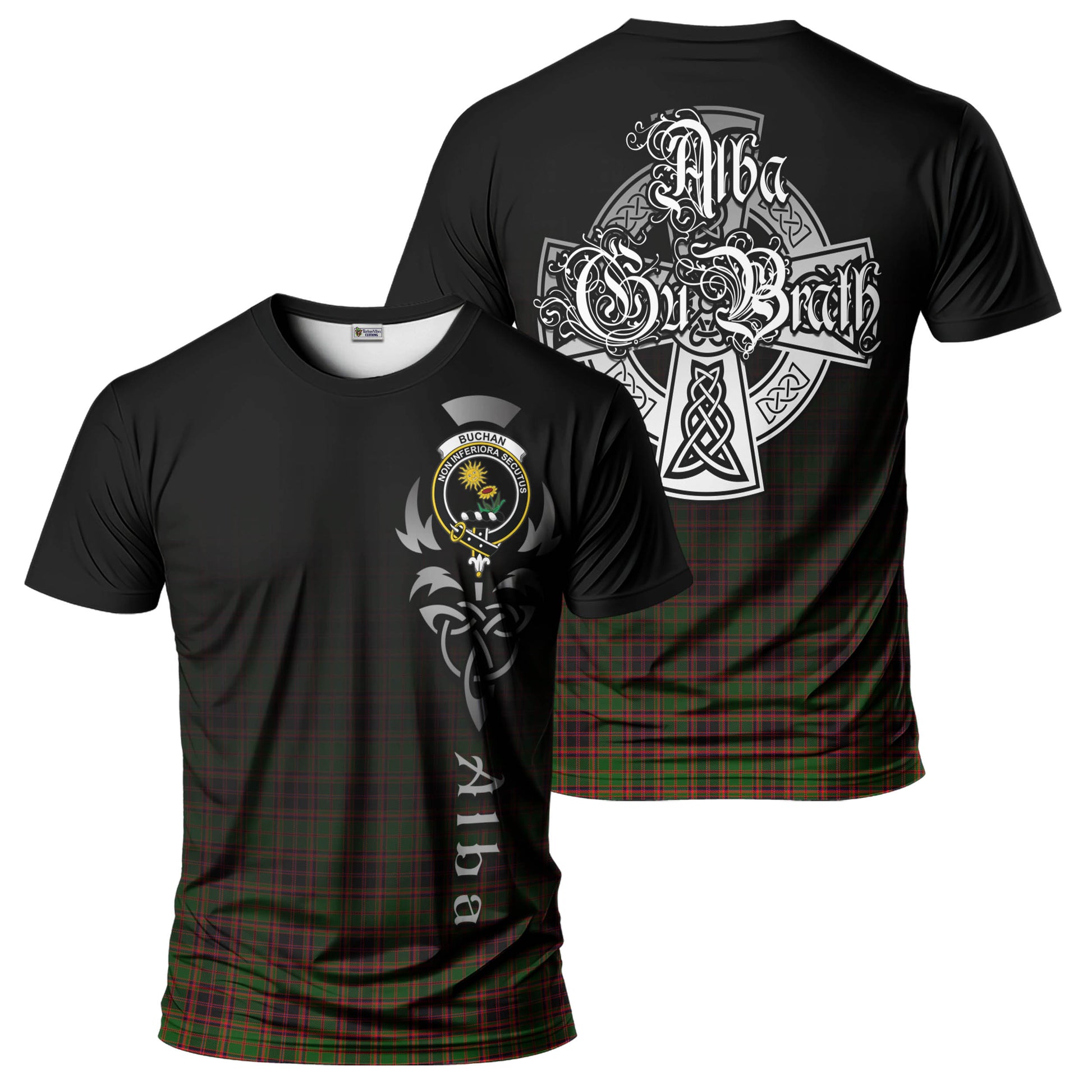 Tartan Vibes Clothing Buchan Modern Tartan T-Shirt Featuring Alba Gu Brath Family Crest Celtic Inspired