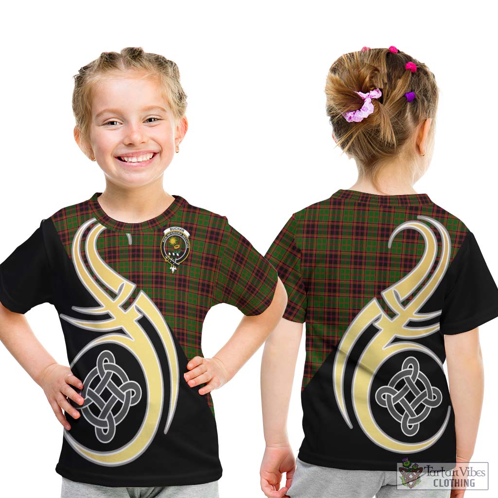 Buchan Tartan Kid T-Shirt with Family Crest and Celtic Symbol Style - Tartan Vibes Clothing