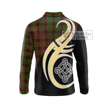 Buchan Tartan Long Sleeve Polo Shirt with Family Crest and Celtic Symbol Style