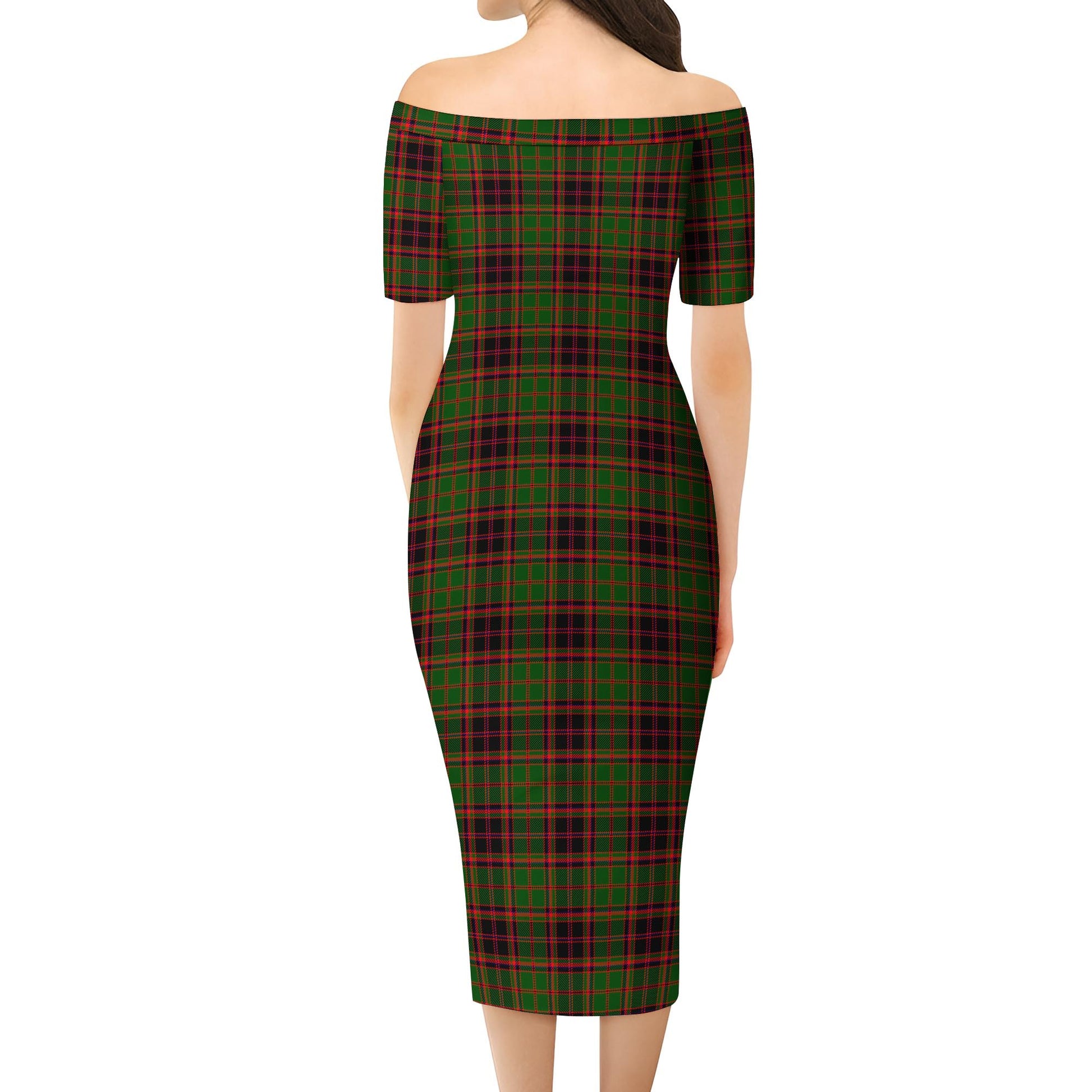 Buchan Modern Tartan Off Shoulder Lady Dress - Tartanvibesclothing