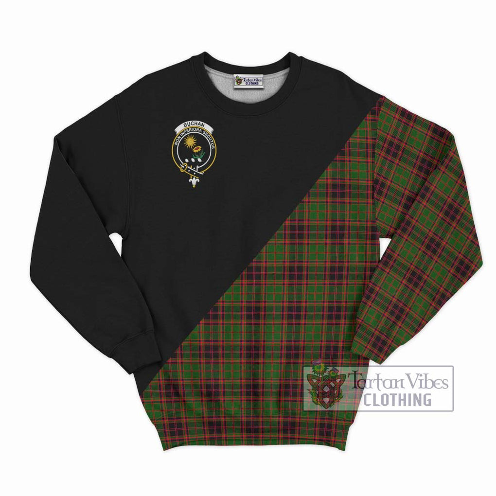 Buchan Tartan Sweatshirt with Family Crest and Military Logo Style - Tartanvibesclothing Shop