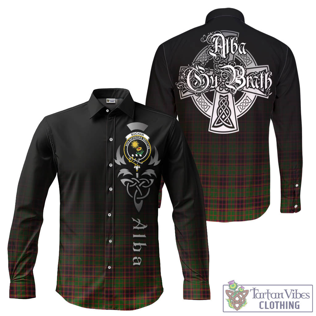 Tartan Vibes Clothing Buchan Modern Tartan Long Sleeve Button Up Featuring Alba Gu Brath Family Crest Celtic Inspired