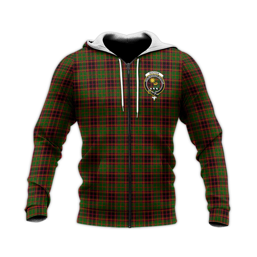 Buchan Modern Tartan Knitted Hoodie with Family Crest Unisex Knitted Zip Hoodie - Tartanvibesclothing