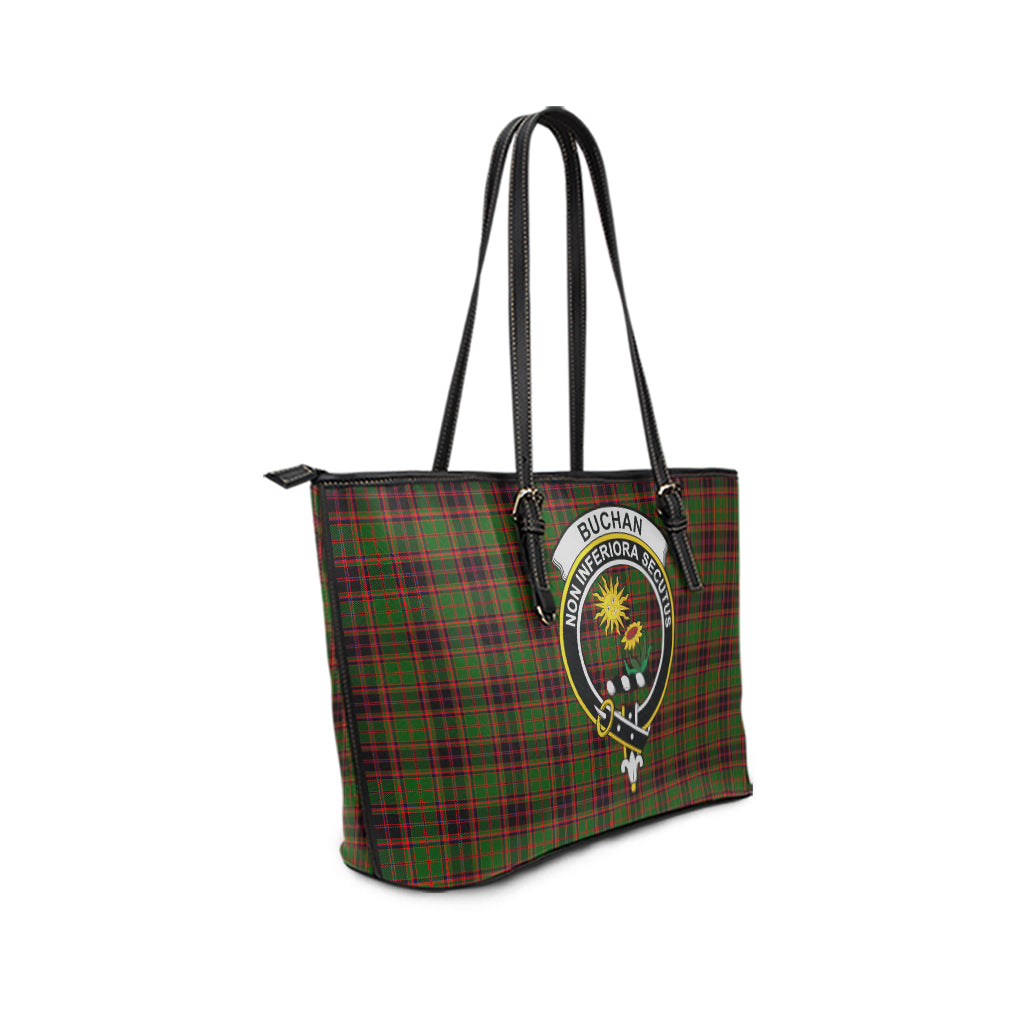 Buchan Modern Tartan Leather Tote Bag with Family Crest - Tartanvibesclothing