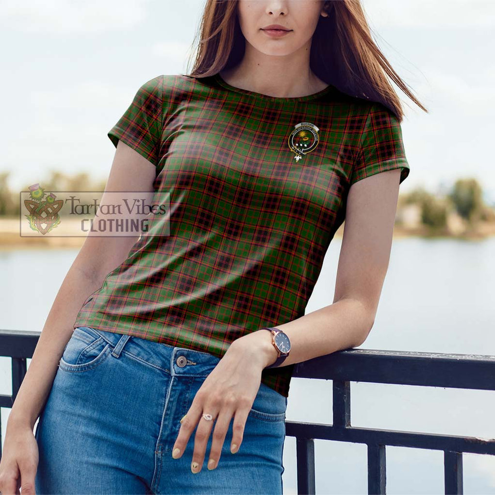 Buchan Tartan Cotton T-Shirt with Family Crest Women's Shirt - Tartanvibesclothing Shop