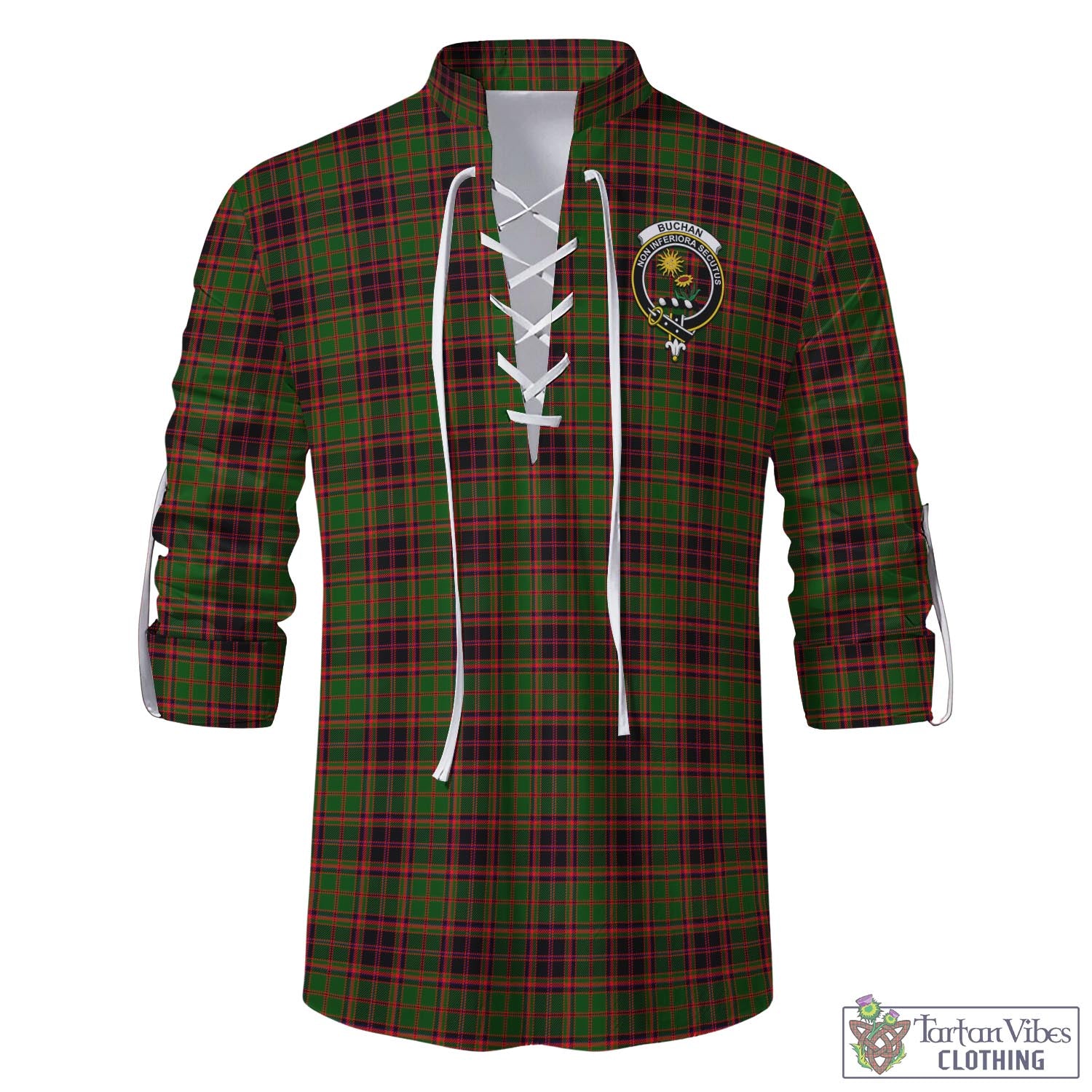 Tartan Vibes Clothing Buchan Modern Tartan Men's Scottish Traditional Jacobite Ghillie Kilt Shirt with Family Crest