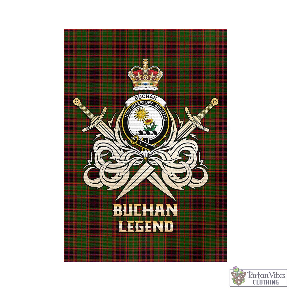 Tartan Vibes Clothing Buchan Modern Tartan Flag with Clan Crest and the Golden Sword of Courageous Legacy