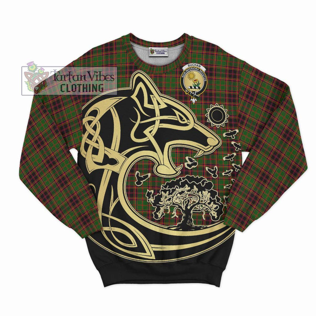 Buchan Tartan Sweatshirt with Family Crest Celtic Wolf Style - Tartan Vibes Clothing