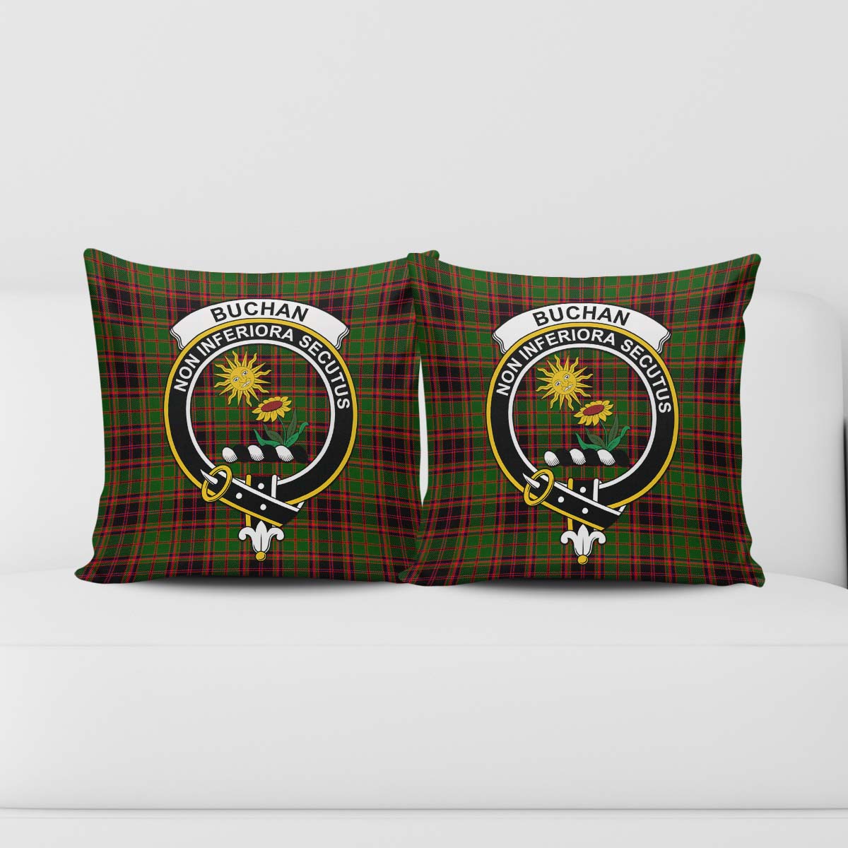 Buchan Modern Tartan Pillow Cover with Family Crest - Tartanvibesclothing