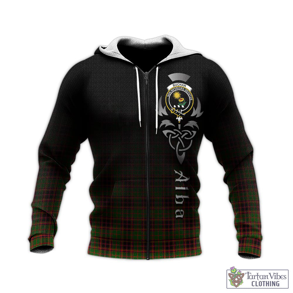 Tartan Vibes Clothing Buchan Modern Tartan Knitted Hoodie Featuring Alba Gu Brath Family Crest Celtic Inspired