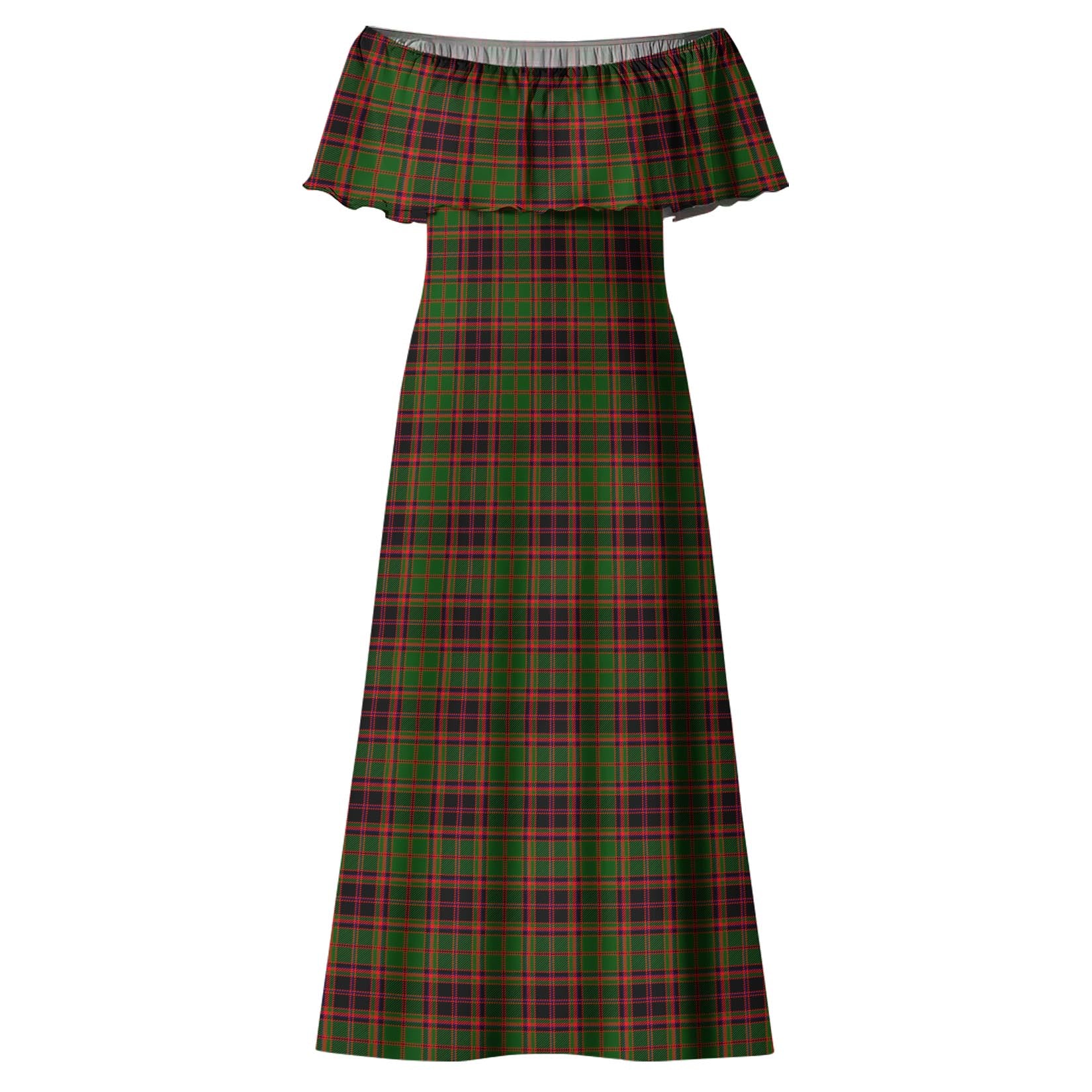 Buchan Modern Tartan Off Shoulder Long Dress - Tartanvibesclothing