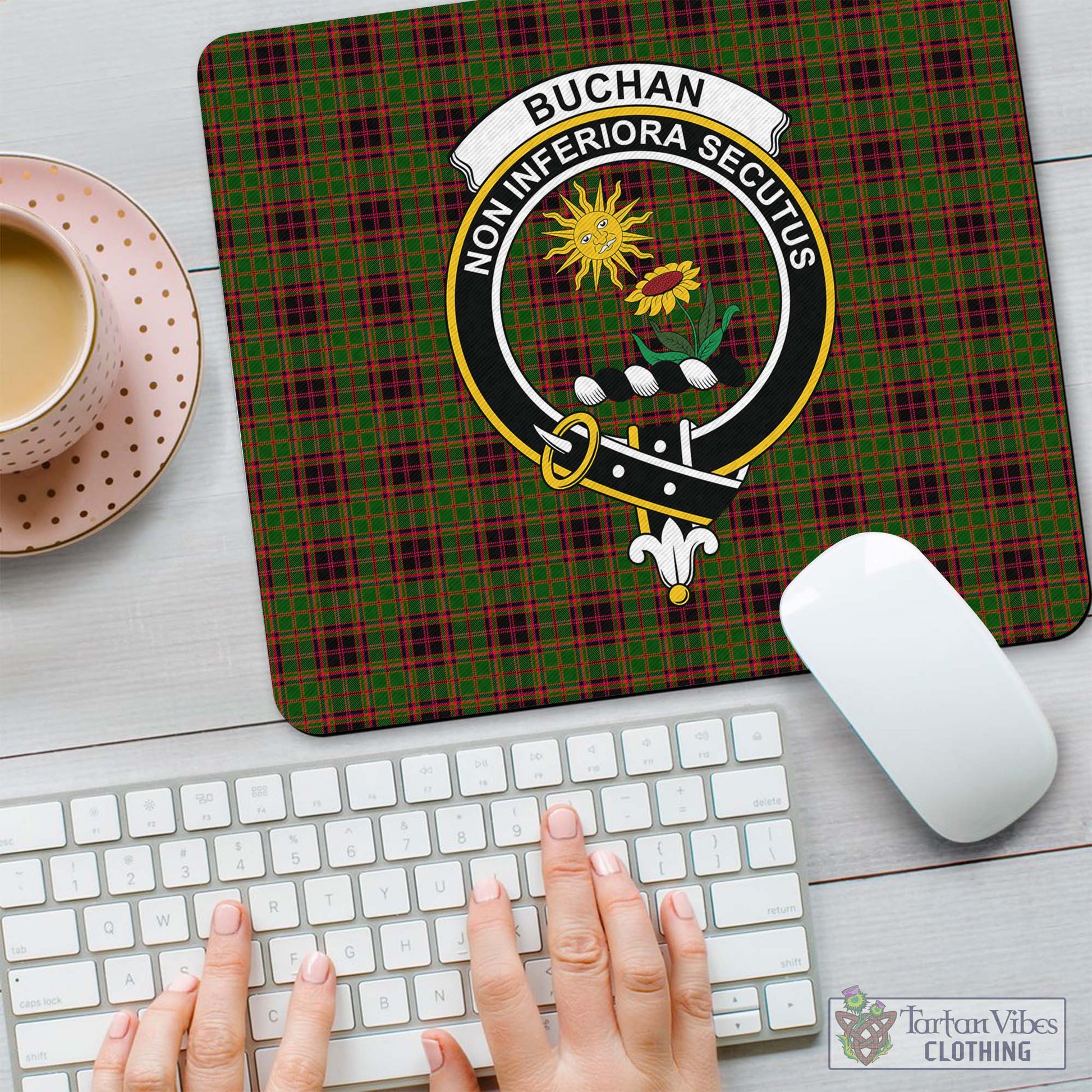 Tartan Vibes Clothing Buchan Modern Tartan Mouse Pad with Family Crest