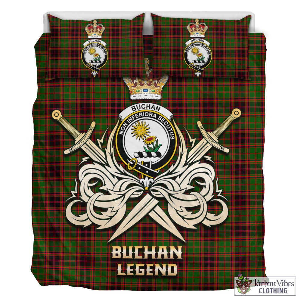 Tartan Vibes Clothing Buchan Modern Tartan Bedding Set with Clan Crest and the Golden Sword of Courageous Legacy