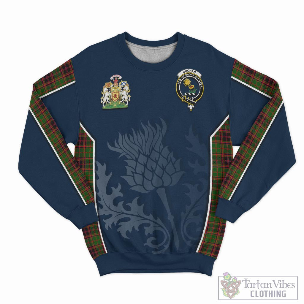 Tartan Vibes Clothing Buchan Modern Tartan Sweatshirt with Family Crest and Scottish Thistle Vibes Sport Style