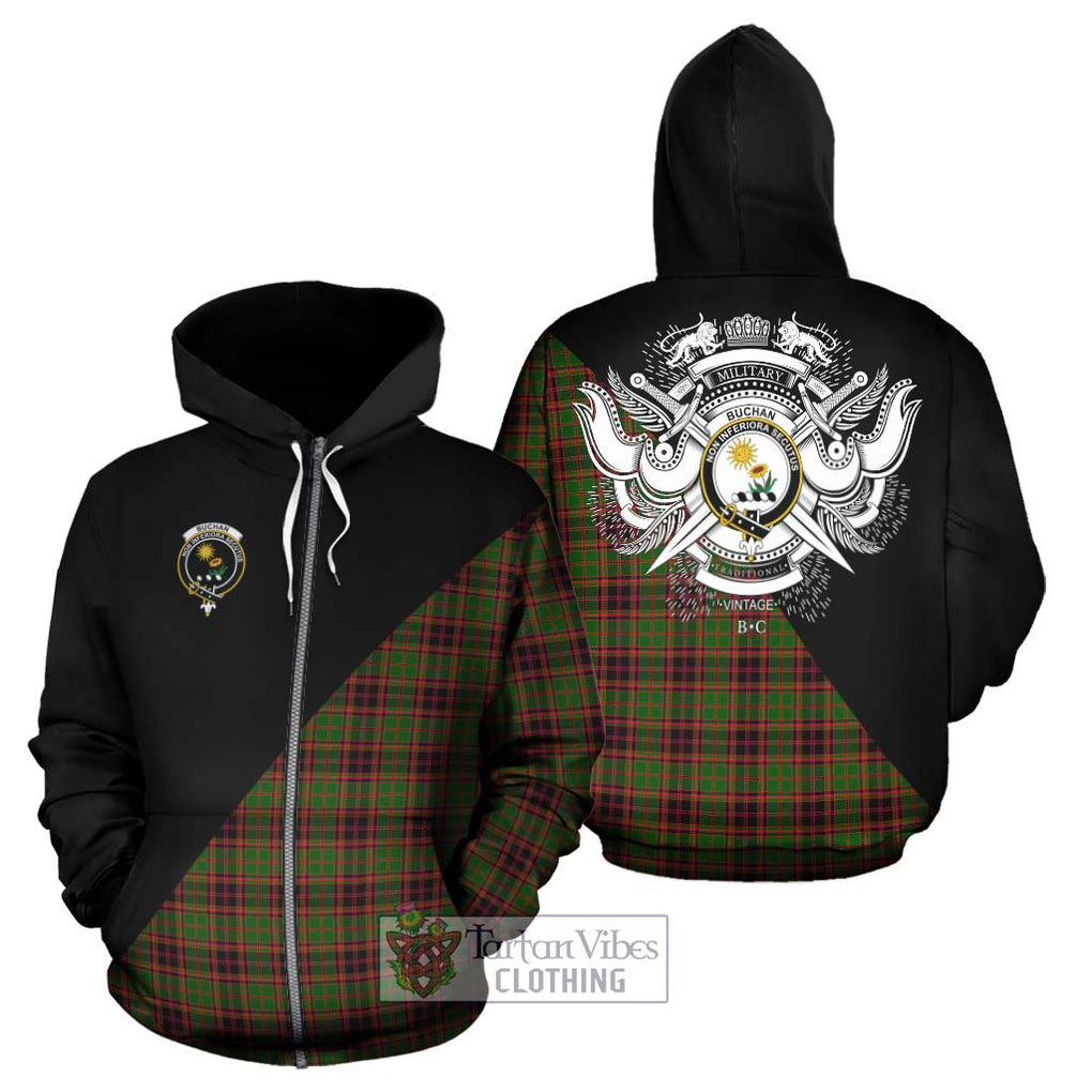 Buchan Tartan Hoodie with Family Crest and Military Logo Style - Tartanvibesclothing Shop