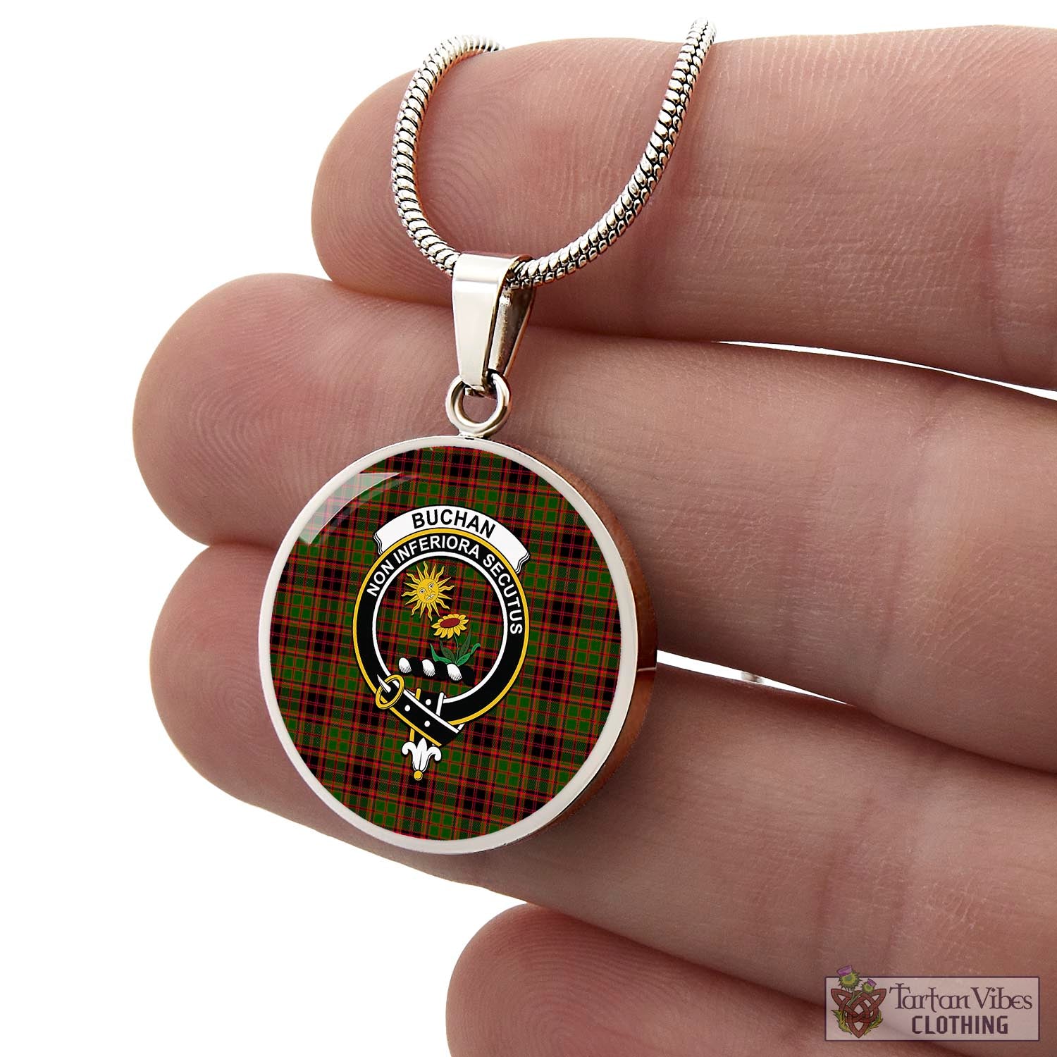 Tartan Vibes Clothing Buchan Modern Tartan Circle Necklace with Family Crest