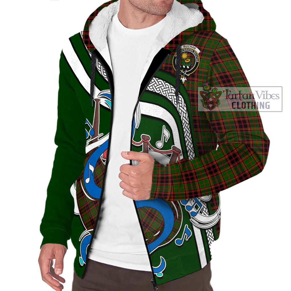 Buchan Tartan Sherpa Hoodie with Epic Bagpipe Style Unisex - Tartanvibesclothing Shop