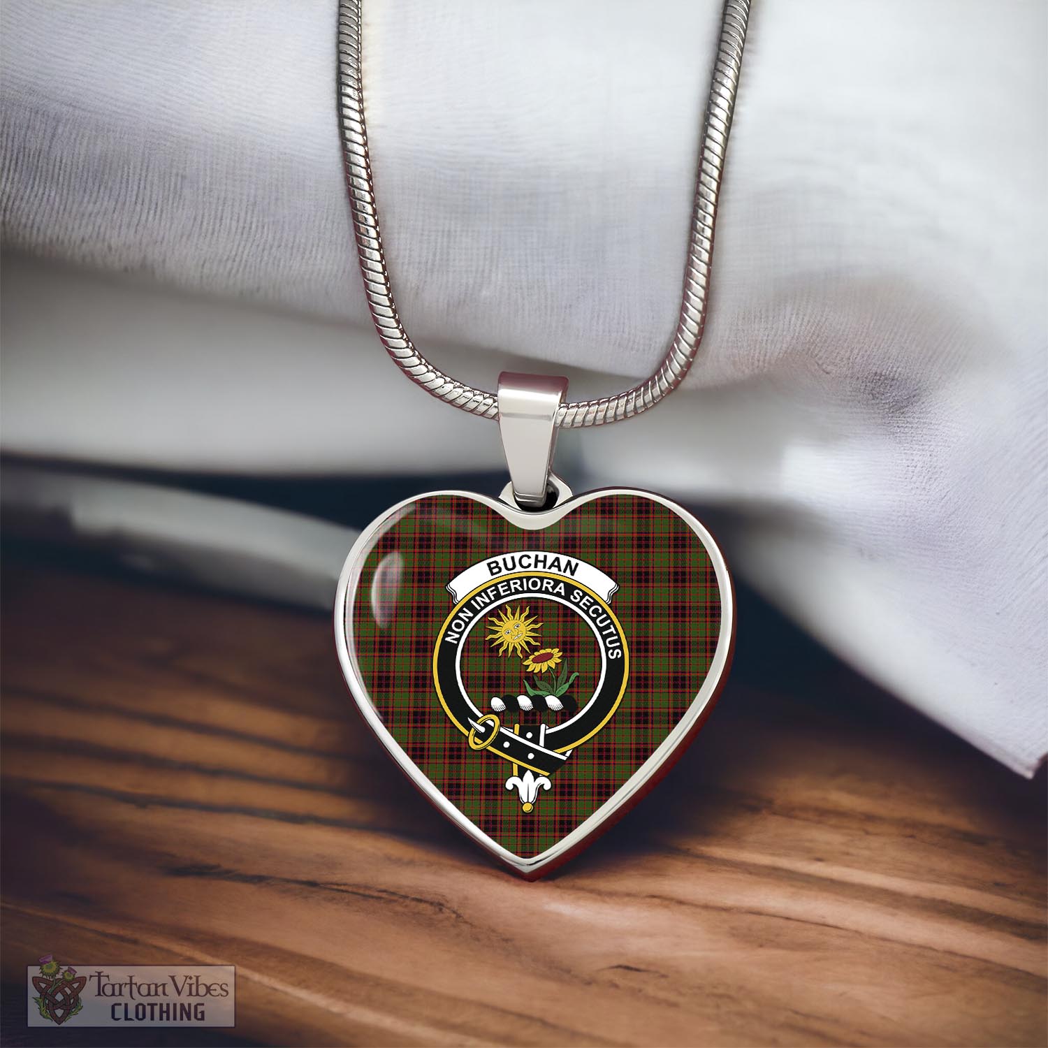 Tartan Vibes Clothing Buchan Modern Tartan Heart Necklace with Family Crest