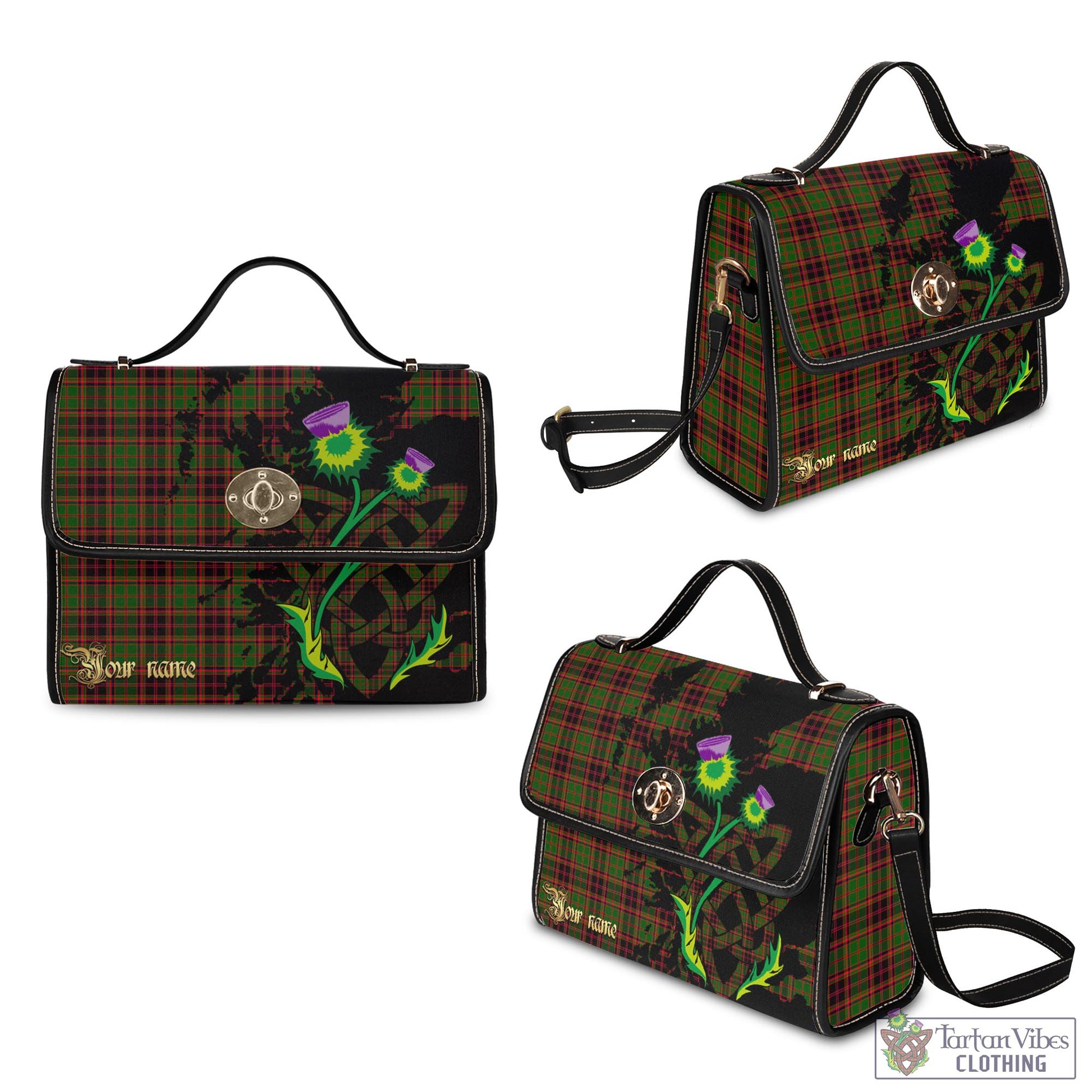 Tartan Vibes Clothing Buchan Modern Tartan Waterproof Canvas Bag with Scotland Map and Thistle Celtic Accents