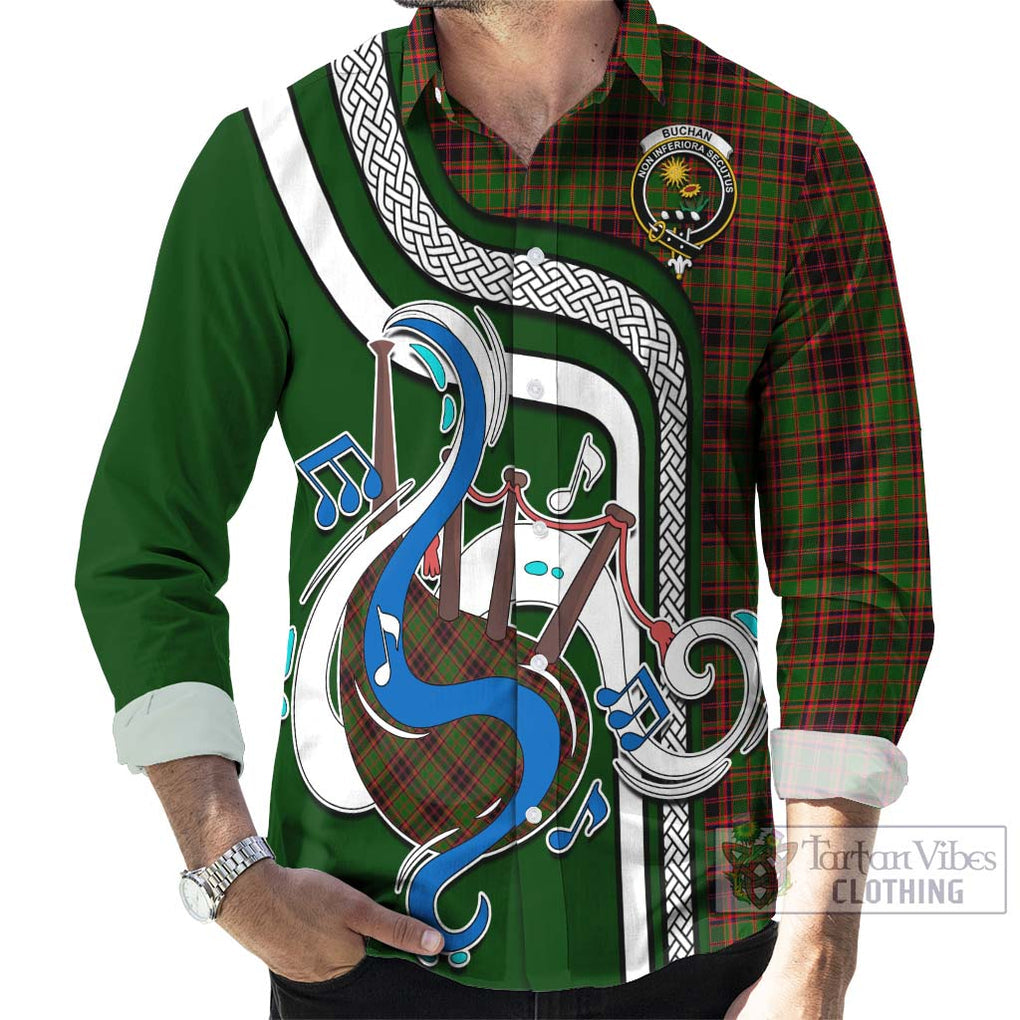 Buchan Tartan Long Sleeve Button Shirt with Epic Bagpipe Style - Tartanvibesclothing Shop