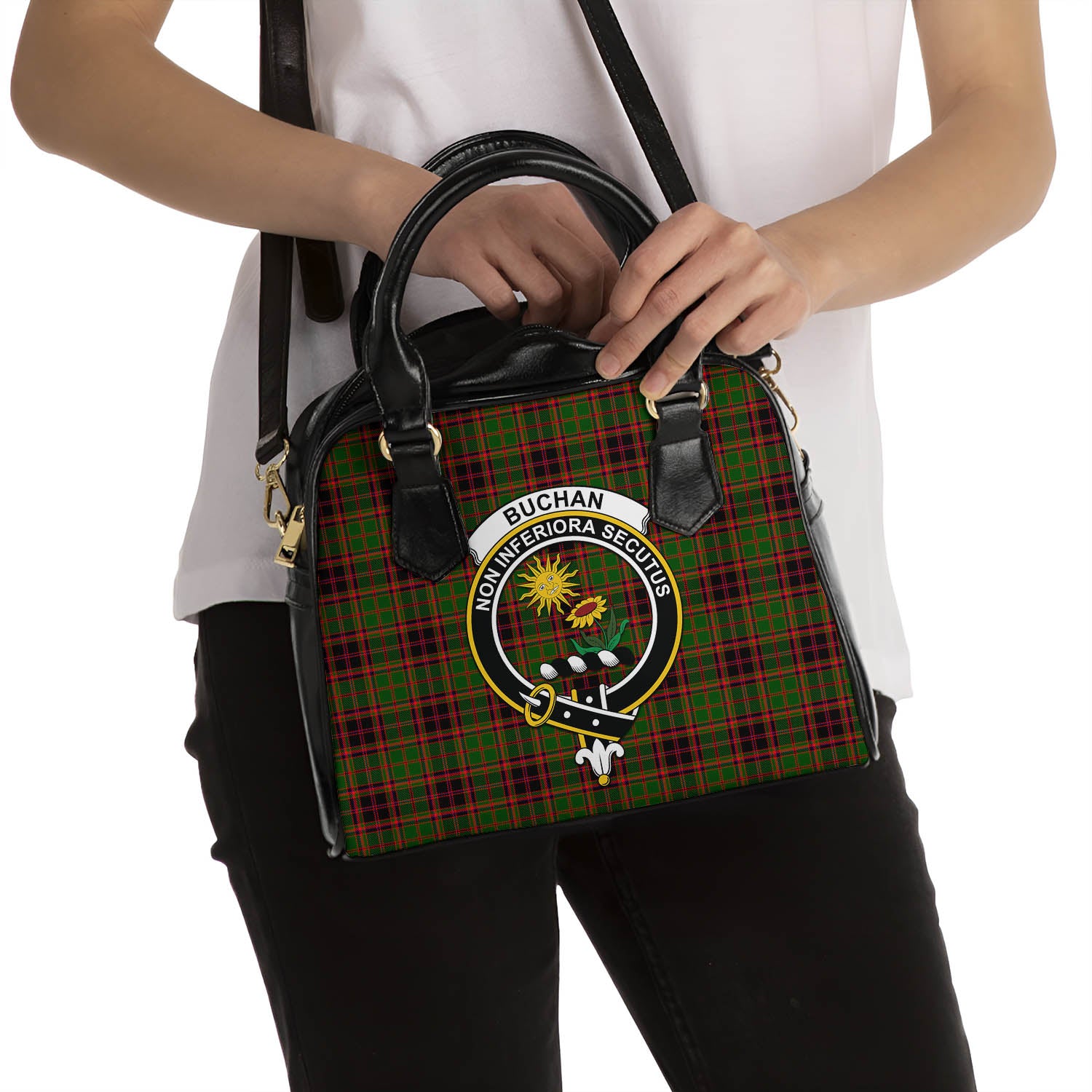 Buchan Modern Tartan Shoulder Handbags with Family Crest - Tartanvibesclothing