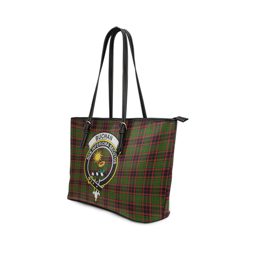 Buchan Modern Tartan Leather Tote Bag with Family Crest - Tartanvibesclothing